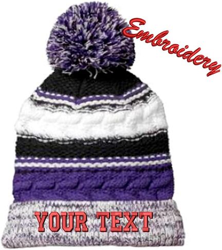 Personalized Pom Pom Beanie SCT21 / Custom Text Beanie/Embroidery Beanie/Embroidery Text Beanie in Kuwait