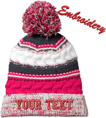 Personalized Pom Pom Beanie SCT21 / Custom Text Beanie/Embroidery Beanie/Embroidery Text Beanie in Kuwait