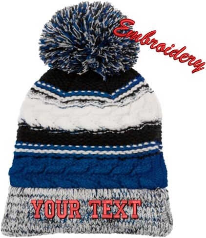 Personalized Pom Pom Beanie SCT21 / Custom Text Beanie/Embroidery Beanie/Embroidery Text Beanie in Kuwait