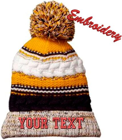 Personalized Pom Pom Beanie SCT21 / Custom Text Beanie/Embroidery Beanie/Embroidery Text Beanie in Kuwait