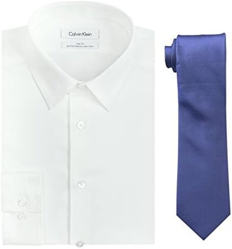 Calvin Klein Men's Slim Fit Herringbone Dress Shirt and Silver Spun Tie Combo in Saudi Arabia