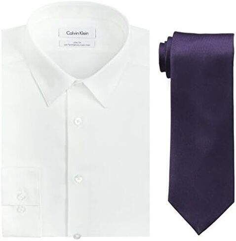 Calvin Klein Men's Slim Fit Herringbone Dress Shirt and Silver Spun Tie Combo in Saudi Arabia