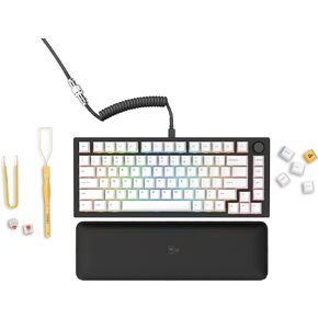 Glorious GMMK Pro Prebuilt Black - Mechanical Keyboard - ANSI/USA Layout - Fox Linear Switch - GPBT White Keycaps - High Profile Gasket Mounted Prebuilt Premium RGB 75% Keyboard (Renewed) in Saudi Arabia