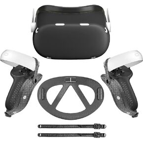 ايكسوتو اكسسوارات لاوكولوس كويست 2، ملحقات غطاء حماية لاوكولوس كويست 2، غطاء وجه من السيليكون، غطاء حماية لجهاز الواقع الافتراضي، غطاء مقبض وحدة التحكم، غطاء حماية العدسة (اسود) in Kuwait