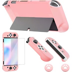 Switch OLED Case Protective for Nintendo Switch OLED Model 2021, Dockable Case Compatible with Switch OLED and Joy-Con Controller Grip Case with Screen Protector & 2 x Thumb Grip Caps, Pink in Saudi Arabia