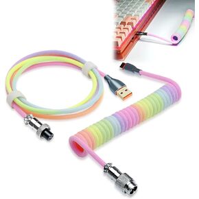 UCINNOVATE Coiled Keyboard Cable, Pro Custom Coiled USB C Cable for Gaming Keyboard, Double-Sleeved Mechanical Keyboard Cable with Detachable Metal Aviator, 1.8M USB-C to USB-A (Blue)