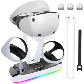 PSVR2 Charging Station with RGB Light, Fast Charging Dock & VR Headset Stand for PS VR2, Dual Charger Dock Station Stand for PSVR2 with LED Light, 3PCS Magnetic Connector, Type-C Cable White in Saudi Arabia