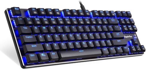 EagleTec EagleTec KG060-BR لوحة مفاتيح ميكانيكية بإضاءة خلفية LED زرقاء، درجة منخفضة 87 مفتاح لوحة مفاتيح USB مع مفاتيح بنية كرزية هادئة للكمبيوتر - (أسود) in Kuwait