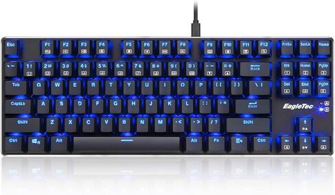 EagleTec EagleTec KG060-BR لوحة مفاتيح ميكانيكية بإضاءة خلفية LED زرقاء، درجة منخفضة 87 مفتاح لوحة مفاتيح USB مع مفاتيح بنية كرزية هادئة للكمبيوتر - (أسود) in Kuwait