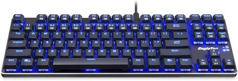 EagleTec EagleTec KG060-BR لوحة مفاتيح ميكانيكية بإضاءة خلفية LED زرقاء، درجة منخفضة 87 مفتاح لوحة مفاتيح USB مع مفاتيح بنية كرزية هادئة للكمبيوتر - (أسود) in Kuwait