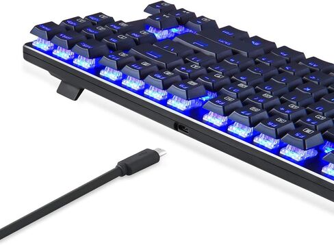 EagleTec EagleTec KG060-BR لوحة مفاتيح ميكانيكية بإضاءة خلفية LED زرقاء، درجة منخفضة 87 مفتاح لوحة مفاتيح USB مع مفاتيح بنية كرزية هادئة للكمبيوتر - (أسود) in Kuwait