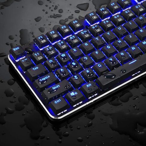 EagleTec EagleTec KG060-BR لوحة مفاتيح ميكانيكية بإضاءة خلفية LED زرقاء، درجة منخفضة 87 مفتاح لوحة مفاتيح USB مع مفاتيح بنية كرزية هادئة للكمبيوتر - (أسود) in Kuwait