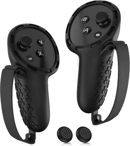 Controller Grips for Oculus Quest 3, Silicone Grips Cover Protective Sleeve with Controller Hand Straps and 2pcs Joystick Cover for Meta Quest 3 Accessories - Black in Saudi Arabia