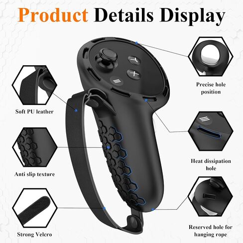 Controller Grips for Oculus Quest 3, Silicone Grips Cover Protective Sleeve with Controller Hand Straps and 2pcs Joystick Cover for Meta Quest 3 Accessories - Black in Saudi Arabia