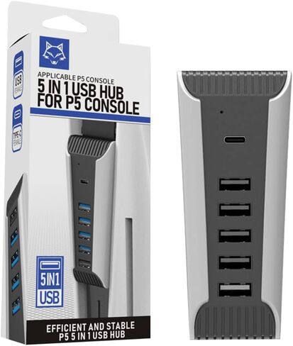 PS5 USB Hub 5 Ports USB Extender, USB High Speed Expansion Hub Charger USB Extender Compatible with Playstation 5 Game Console Accessories PS5 Converter Fast Transmission Multi-port Hub Distributor in Saudi Arabia