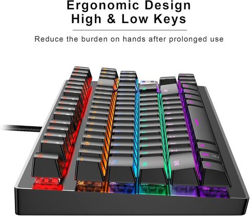 كيبورد ميكانيكي للالعاب باضاءة خلفية LED بالوان قوس قزح، مفاتيح ميكانيكية زرقاء بسلك USB لاجهزة متعددة الجوال واللابتوب وويندوز وماك وبلاي ستيشن 4 in Kuwait