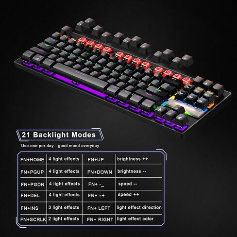 كيبورد ميكانيكي للالعاب باضاءة خلفية LED بالوان قوس قزح، مفاتيح ميكانيكية زرقاء بسلك USB لاجهزة متعددة الجوال واللابتوب وويندوز وماك وبلاي ستيشن 4 in Kuwait