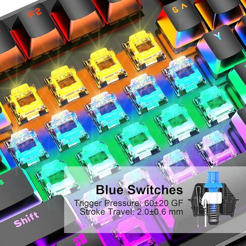 كيبورد ميكانيكي للالعاب باضاءة خلفية LED بالوان قوس قزح، مفاتيح ميكانيكية زرقاء بسلك USB لاجهزة متعددة الجوال واللابتوب وويندوز وماك وبلاي ستيشن 4 in Kuwait