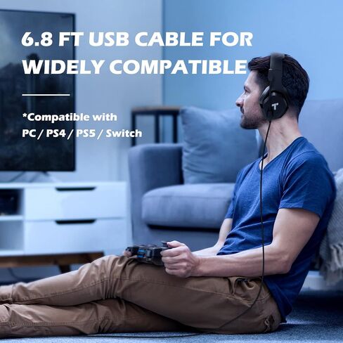 TONEMAC H24 Gaming Headset, 7.1 Surround Sound, Adjustable Noise Reduction Microphone, Memory Foam EarPads, Lightweight Gaming On-Ear Headphones for PC/PS4/PS5/Laptop, 6.8ft USB Cable -Black in Kuwait