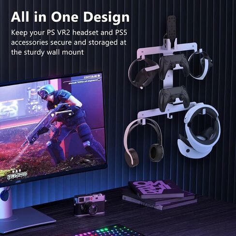 مجموعة تثبيت على الحائط Uxilep PS VR2، حامل تخزين معدني مثبت على الحائط 8 في 1 PS5 مع وحدة تحكم PS VR 2 Sense وشماعة سماعة رأس متوافقة مع Meta Oculus Quest 2 3 حزمة الملحقات in Kuwait