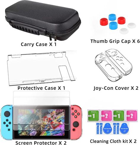 حقيبة حمل Freelight Switch متوافقة مع Nintendo Switch، مجموعة ملحقات 12 في 1 مع حقيبة واقية للسفر، واقي شاشة عالي الدقة و6 قطع من أغطية مقابض الإبهام in Saudi Arabia