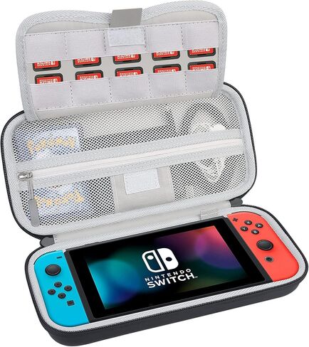 BOVKE Switch Case Compatible with Nintendo Switch /OLED Model, Hard Protective Nintendo Switch Carrying Case with Game Cartridges Storage & Playstand Function, Extra Mesh Pouch for Accessories, Grey in Kuwait