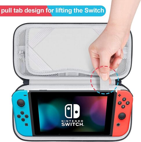 BOVKE Switch Case Compatible with Nintendo Switch /OLED Model, Hard Protective Nintendo Switch Carrying Case with Game Cartridges Storage & Playstand Function, Extra Mesh Pouch for Accessories, Grey in Kuwait