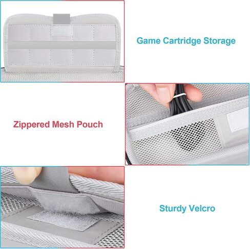 BOVKE Switch Case Compatible with Nintendo Switch /OLED Model, Hard Protective Nintendo Switch Carrying Case with Game Cartridges Storage & Playstand Function, Extra Mesh Pouch for Accessories, Grey in Kuwait