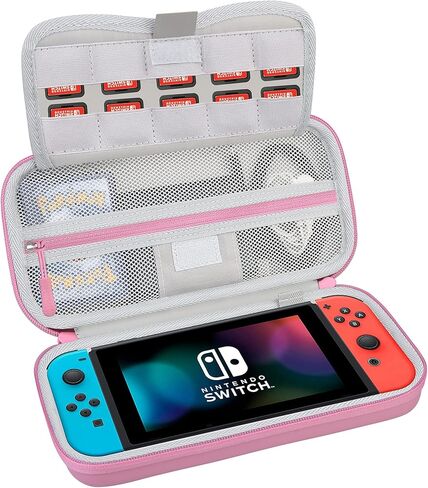BOVKE Switch Case Compatible with Nintendo Switch /OLED Model, Hard Protective Nintendo Switch Carrying Case with Game Cartridges Storage & Playstand Function, Extra Mesh Pouch for Accessories, Grey in Kuwait