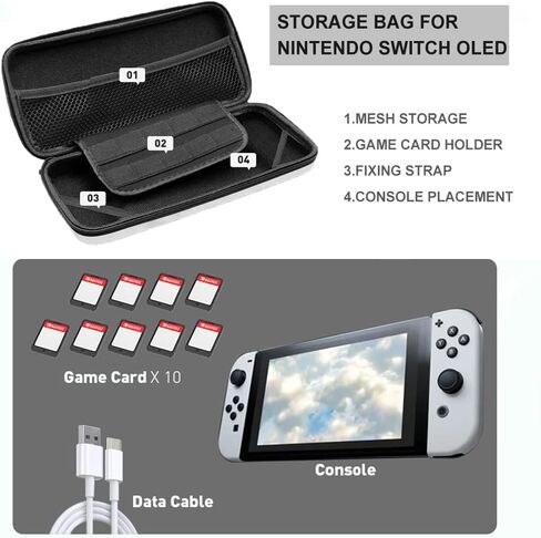 مجموعة حقيبة حمل XINRUISEN لجهاز Nintendo Switch OLED مقاس 7 بوصات، طقم غطاء حماية لجهاز Nintendo Switch OLED 2021، حقيبة تخزين الملحقات ومجموعة واقي الغلاف الصلب مع 4 أغطية لمقبض الإبهام in Kuwait