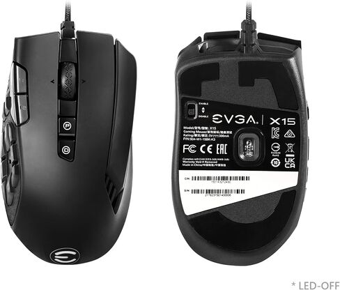 EVGA X15 MMO Gaming Mouse, 8k, Wired, Black, Customizable, 16,000 DPI, 5 Profiles, 20 Buttons, Ergonomic 904-W1-15BK-K3 in Saudi Arabia