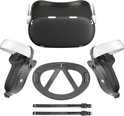 ايكسوتو اكسسوارات لاوكولوس كويست 2، ملحقات غطاء حماية لاوكولوس كويست 2، غطاء وجه من السيليكون، غطاء حماية لجهاز الواقع الافتراضي، غطاء مقبض وحدة التحكم، غطاء حماية العدسة (اسود) in Kuwait