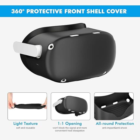ايكسوتو اكسسوارات لاوكولوس كويست 2، ملحقات غطاء حماية لاوكولوس كويست 2، غطاء وجه من السيليكون، غطاء حماية لجهاز الواقع الافتراضي، غطاء مقبض وحدة التحكم، غطاء حماية العدسة (اسود) in Kuwait