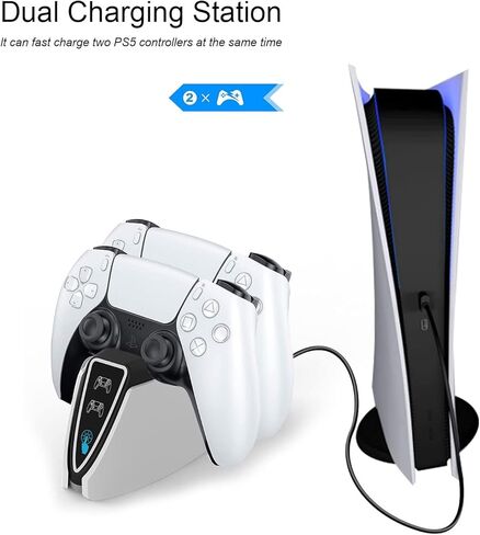 محطة شحن وحدة تحكم PS5، شاحن وحدة تحكم PS5، وحدة شحن ذكية مدمجة مع شاحن LED وتذكير الشحن، محطة شحن سريع PS5 لجهاز التحكم بالبلاي ستيشن 5 in Saudi Arabia