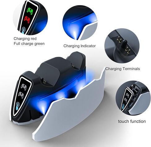 محطة شحن وحدة تحكم PS5، شاحن وحدة تحكم PS5، وحدة شحن ذكية مدمجة مع شاحن LED وتذكير الشحن، محطة شحن سريع PS5 لجهاز التحكم بالبلاي ستيشن 5 in Saudi Arabia