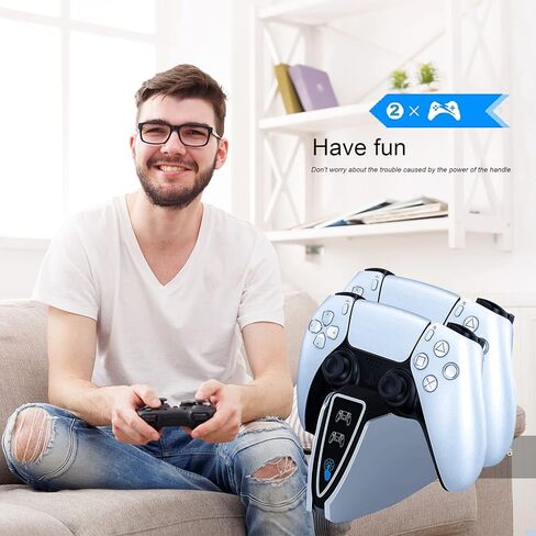 محطة شحن وحدة تحكم PS5، شاحن وحدة تحكم PS5، وحدة شحن ذكية مدمجة مع شاحن LED وتذكير الشحن، محطة شحن سريع PS5 لجهاز التحكم بالبلاي ستيشن 5 in Saudi Arabia