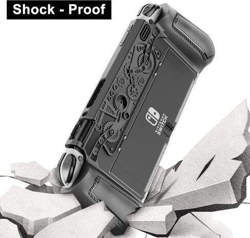 Nintendo Switch OLED Case (Ergonomic/Full Protection/Shock-Absorption/Anti-Scratch) Gift Glass Screen Protector & Thumb Caps, Nintendo Switch OLED Case Black in Saudi Arabia