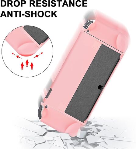 حافظة Switch OLED واقية لجهاز Nintendo Switch OLED Model 2021، حافظة قابلة للإرساء متوافقة مع Switch OLED وحقيبة قبضة وحدة التحكم Joy-Con مع واقي الشاشة و2 × أغطية قبضة الإبهام، وردي in Saudi Arabia