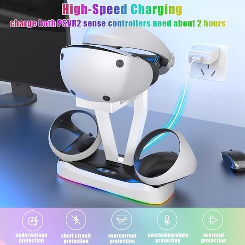 حامل محطة شحن PSVR2 مع ضوء RGB ووحدة تحكم PS-VR2، قاعدة شحن مغناطيسية سريعة وحامل عرض لسماعة الواقع الافتراضي، قاعدة شحن مزدوجة لجهاز PSVR2 مع ضوء LED، 3 قطع موصل مغناطيسي، كابل نوع سي in Saudi Arabia