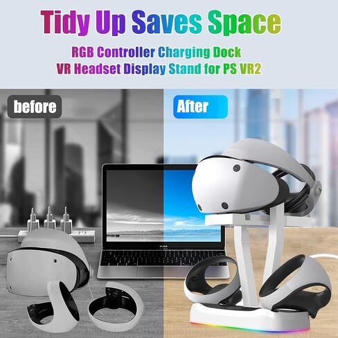 حامل محطة شحن PSVR2 مع ضوء RGB ووحدة تحكم PS-VR2، قاعدة شحن مغناطيسية سريعة وحامل عرض لسماعة الواقع الافتراضي، قاعدة شحن مزدوجة لجهاز PSVR2 مع ضوء LED، 3 قطع موصل مغناطيسي، كابل نوع سي in Saudi Arabia