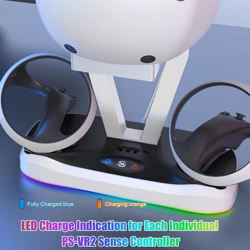 حامل محطة شحن PSVR2 مع ضوء RGB ووحدة تحكم PS-VR2، قاعدة شحن مغناطيسية سريعة وحامل عرض لسماعة الواقع الافتراضي، قاعدة شحن مزدوجة لجهاز PSVR2 مع ضوء LED، 3 قطع موصل مغناطيسي، كابل نوع سي in Saudi Arabia