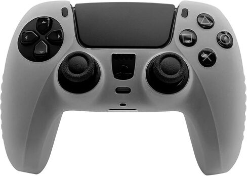 PS5 DualSense Controller Skin Silicon case Cover for Sony PS5 DualSense Controller with Thumb Grips (White) (Black) in Saudi Arabia