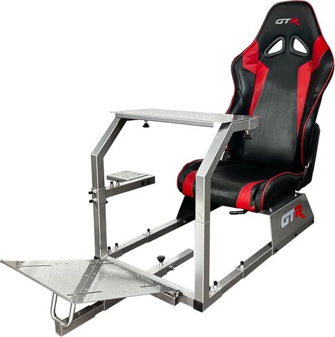 GTR Simulator GTA نموذج إطار فضي مع مقعد سباق جلدي قابل للتعديل Pista Racing Driving Gaming Simulator Cockpit Chair (مقعد بيستا، أسود/أصفر) in Kuwait
