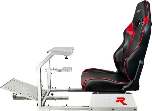 GTR Simulator GTA نموذج إطار فضي مع مقعد سباق جلدي قابل للتعديل Pista Racing Driving Gaming Simulator Cockpit Chair (مقعد بيستا، أسود/أصفر) in Kuwait