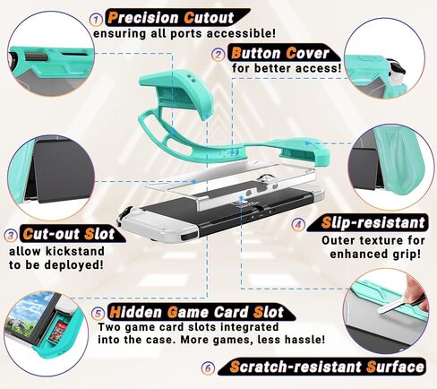 حافظة Innoc Switch OLED حافظة واقية قابلة للإرساء وغطاء واقي مقاوم للصدمات لجهاز Nintendo Switch OLED Model 2021 مع 2 واقي شاشة وأغطية إبهام، وقبضة TPU مريحة مع فتحات بطاقة الألعاب (أسود) in Saudi Arabia