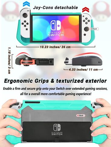 حافظة Innoc Switch OLED حافظة واقية قابلة للإرساء وغطاء واقي مقاوم للصدمات لجهاز Nintendo Switch OLED Model 2021 مع 2 واقي شاشة وأغطية إبهام، وقبضة TPU مريحة مع فتحات بطاقة الألعاب (أسود) in Saudi Arabia