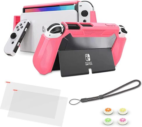 حافظة Innoc Switch OLED حافظة واقية قابلة للإرساء وغطاء واقي مقاوم للصدمات لجهاز Nintendo Switch OLED Model 2021 مع 2 واقي شاشة وأغطية إبهام، وقبضة TPU مريحة مع فتحات بطاقة الألعاب (أسود) in Saudi Arabia