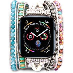 Handmade Watch Band Compatible for Apple Watch Band Boho Watch Bracelet Band Watch Strap for Iwatch Series 8/7/6/5/4/3/2/1/SE (38/40/41mm, Large, Jasper)