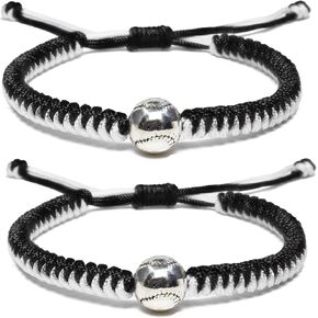 Handmade Braided Bracelets Baseball Gifts for Boys Adjustable Wristbands with Baseball Beads, Inspirational Baseball Bracelets for Girls Teens Adults (Red and Black 2PCS) in Saudi Arabia