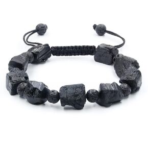 Black Tourmaline Stone Bracelet - GENASTO Crystal Stone Beads Lava Rock Bracelet Essential Oil Diffuser Bracelet for Chakra Healing Relaxing and Lucky in Kuwait